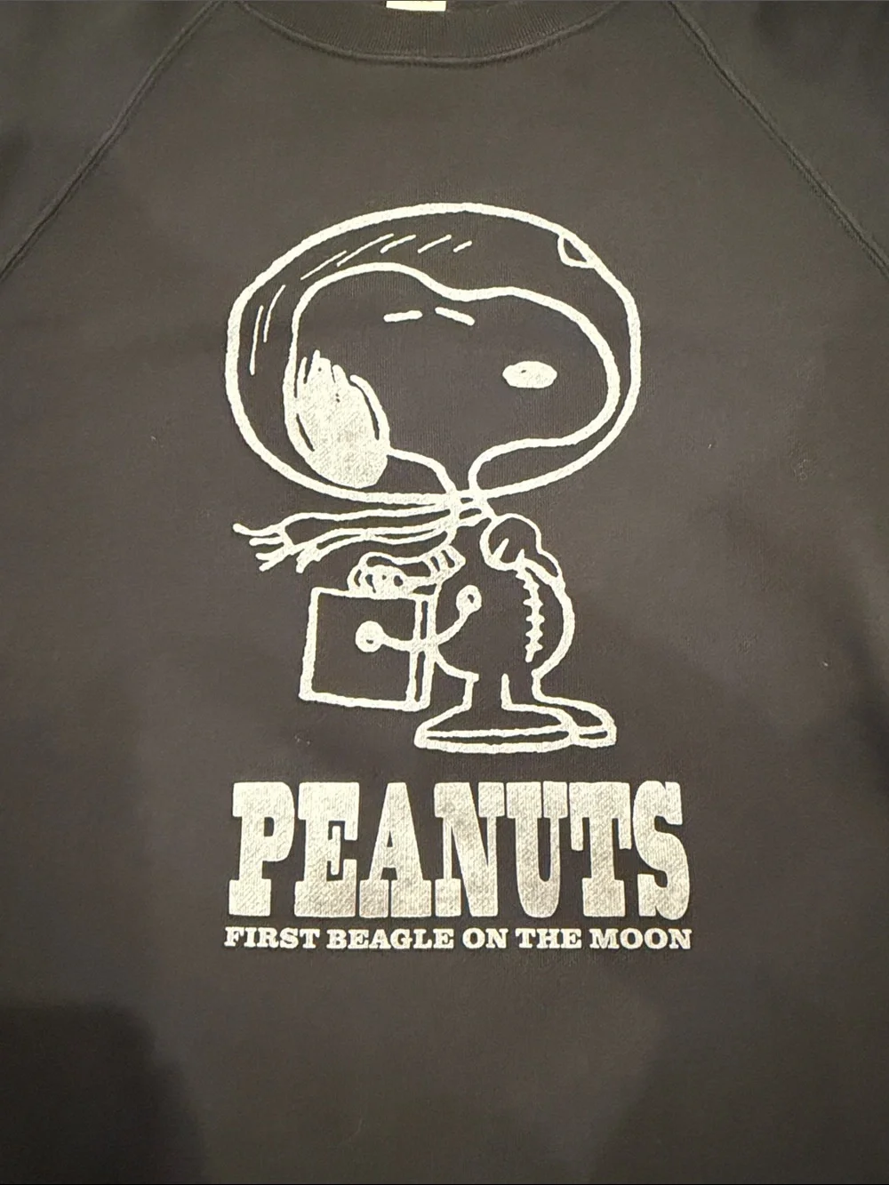 Peanuts Black Crewneck Sweatshirt with Snoopy Graphic Medium
